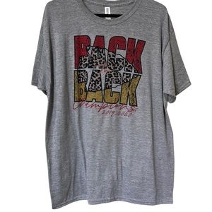 Jerzees KC Back to Back Champions gray, black, red, and gold tee shirt